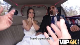 The bride allows her husband to watch her getting fucked in the car