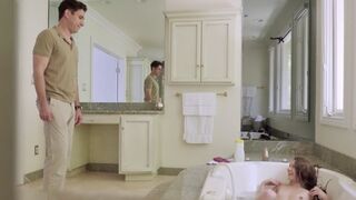 Pervert stepbro spies on stepsis Rebel Lynn in the bath to get a taste