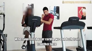 A girl is having fun with a guy in the gym, getting caught