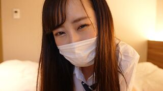 A Japanese girl wearing a sailor uniform gave the guy a handjob