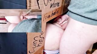 A beautiful girl was fucked in the pussy through the glory hole three times