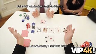 She plays strip poker and loses, stripping down completely