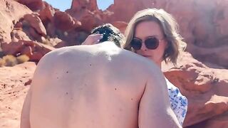 A sexy woman fucks her friend in front of her husband in the desert