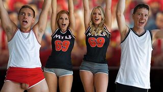 Two Football Fans Enjoy a Foursome with Their Stepsons