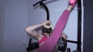 Fitness teen gets her ass smashed by two cocks at the gym and drenched in cum
