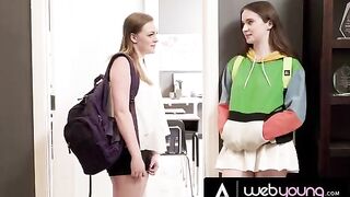 The horny 18yo girl Hazel Moore eats her bestie’s pussy in the classroom