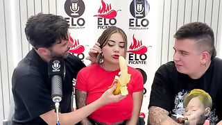 Sara Blonde fucks bananas during a steamy interview session