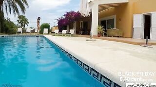 Little Caprice gets her lips wet with a foreigner in the pool