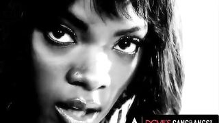 Gorgeous black sugar Ana Foxxx gets her pussy pounded by four white cocks in a hot gangbang scene