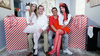 Two cute stepdaughters in costumes, Kyler Quinn and Alice Pink, deliver a thrilling holiday surprise