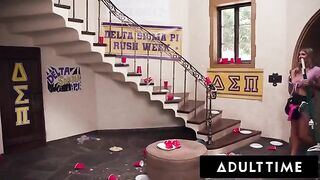 A busty housekeeper gets fucked hard by a group of horny college guys