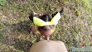 A hot Japanese girl is having a tender sex in the open air