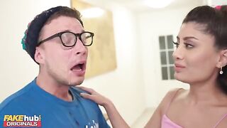 Hot Indian British model licks cum off dork's glasses