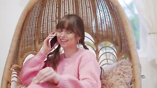 When you're away, Riley Reid makes a phone call to have fun