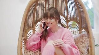 When you're away, Riley Reid makes a phone call to have fun