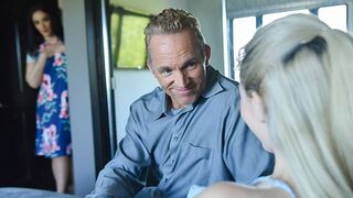 Jane Wilde rides her step daddy’s big fat cock in a taboo scene