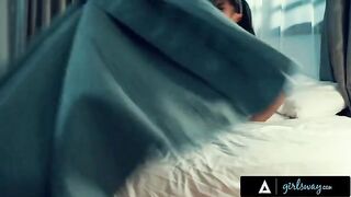 Two passionate nuns, Alina Lopez and Kendra Spade, engage in intense scissoring before praying for forgiveness