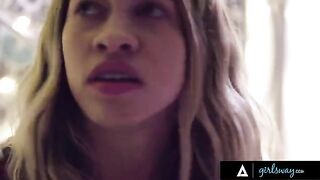 Popular girl Gia Derza consoles bullied teen Khloe Kapri in the bathroom, turning it into a steamy session