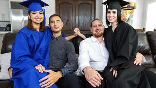 Dads fuck their step-daughters Hazel Heart and Remi Jones for graduation