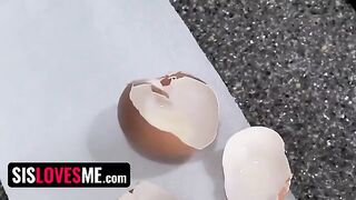Curvy step sister Dana Wolf seduces her stepbrother in the kitchen