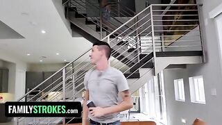 Two stepbrothers fucked their big sister Sarah Bella with huge natural tits