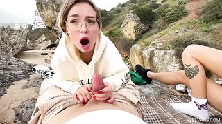 Two young and sexy girls are fucking with a guy on the beach
