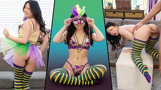 Petite Lulu Chu gets her pussy smashed on Mardi Gras