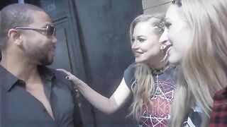 Two stunning girls, Blake Blossom and Angel Youngs, share a huge cock in a thrilling threesome
