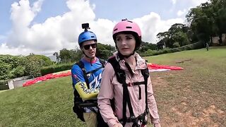 A hot girl squirts while paragliding in Costa Rica, experiencing intense orgasmic pleasure