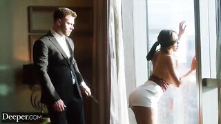 Curvy Kazumi dominated, gagged, and spanked hard by a commanding figure
