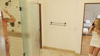Athena Faris sneaks into the shower with her stepdad in a daring move