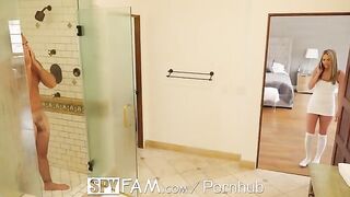 Athena Faris sneaks into the shower with her stepdad in a daring move