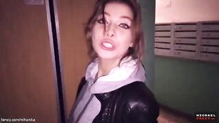A girl has sex with a guy and gets cum on her panties outdoors