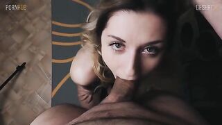 A petite blond girl with a wet pussy gets cum on her face