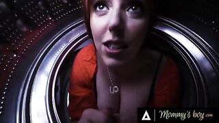 A stepmom, stuck in the washing machine, gets rescued by her sex-starved stepson and his girlfriend
