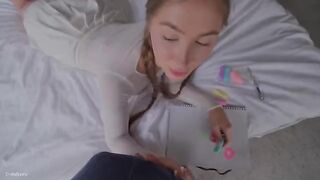 A stepsister tries her first blowjob with unexpected, messy results