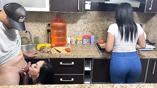 Babes cooking at home can get naughty with their stepdaddies in the kitchen
