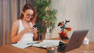 The hot girl squirts while teaching Spanish, showcasing her wet pussy in action