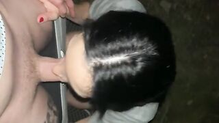 Outdoors public POV blowjob, her mouth at it again