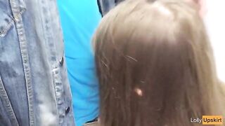 The petite girl was caught while giving a blowjob in the shop changing room