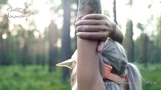 A blonde gets lost in the forest and does a blowjob to get home