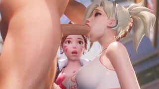 Mercy teaches DVA to deepthroat in 3D Overwatch scene