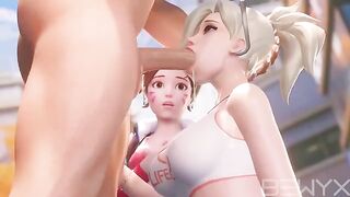 Mercy teaches DVA to deepthroat in 3D Overwatch scene