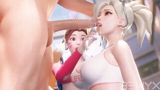 Mercy teaches DVA to deepthroat in 3D Overwatch scene