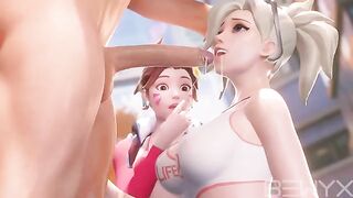 Mercy teaches DVA to deepthroat in 3D Overwatch scene