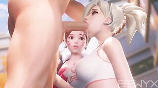 Mercy teaches DVA to deepthroat in 3D Overwatch scene