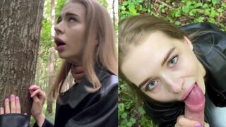 A hot girl has sex with a guy in the forest, risking being noticed by passers-by
