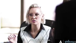 The boss punished two gossiping employees with intense lesbian action