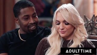 Kenna James gets a double portion of cum in her mouth and pussy
