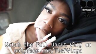 Hot ebony chick got banged in the car and received a cumshot